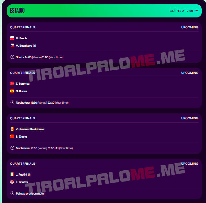 wta merida cuartos partidos viernes27 febrero 2026 tiroalpalo